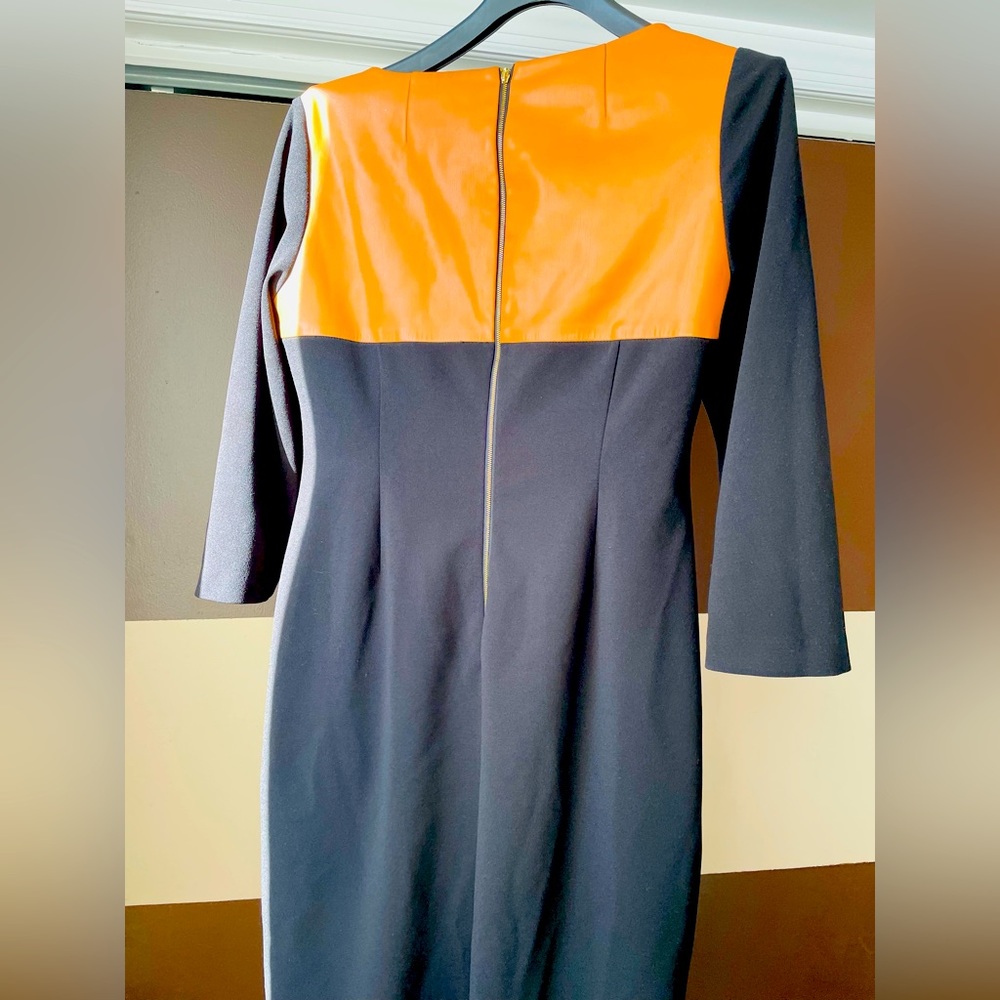 Calvin Klein sheath dress with leather neck and back